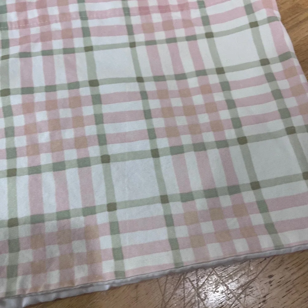 Vtg Country Curtains Pink Sage Green Plaid Lined Window Valance 40x12 USA Made